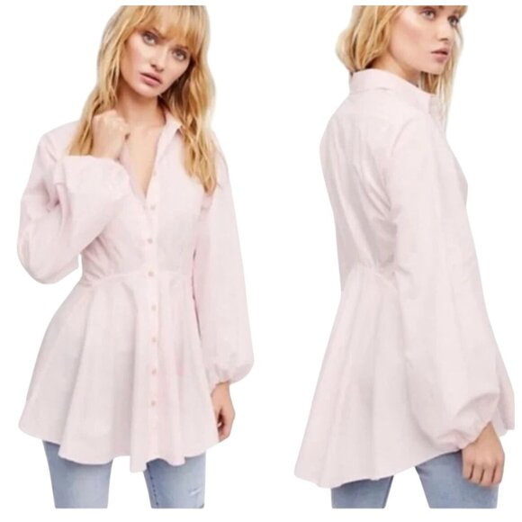 Free People Womens Peplum Blouse L Pink - Picture 2 of 9
